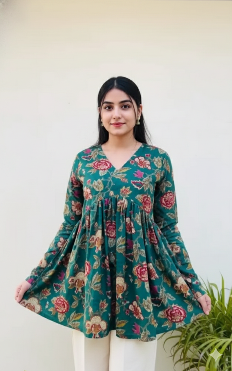 Floral Print Green Top