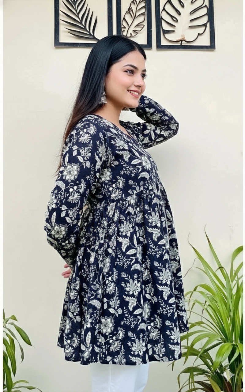 Floral Print Black Top