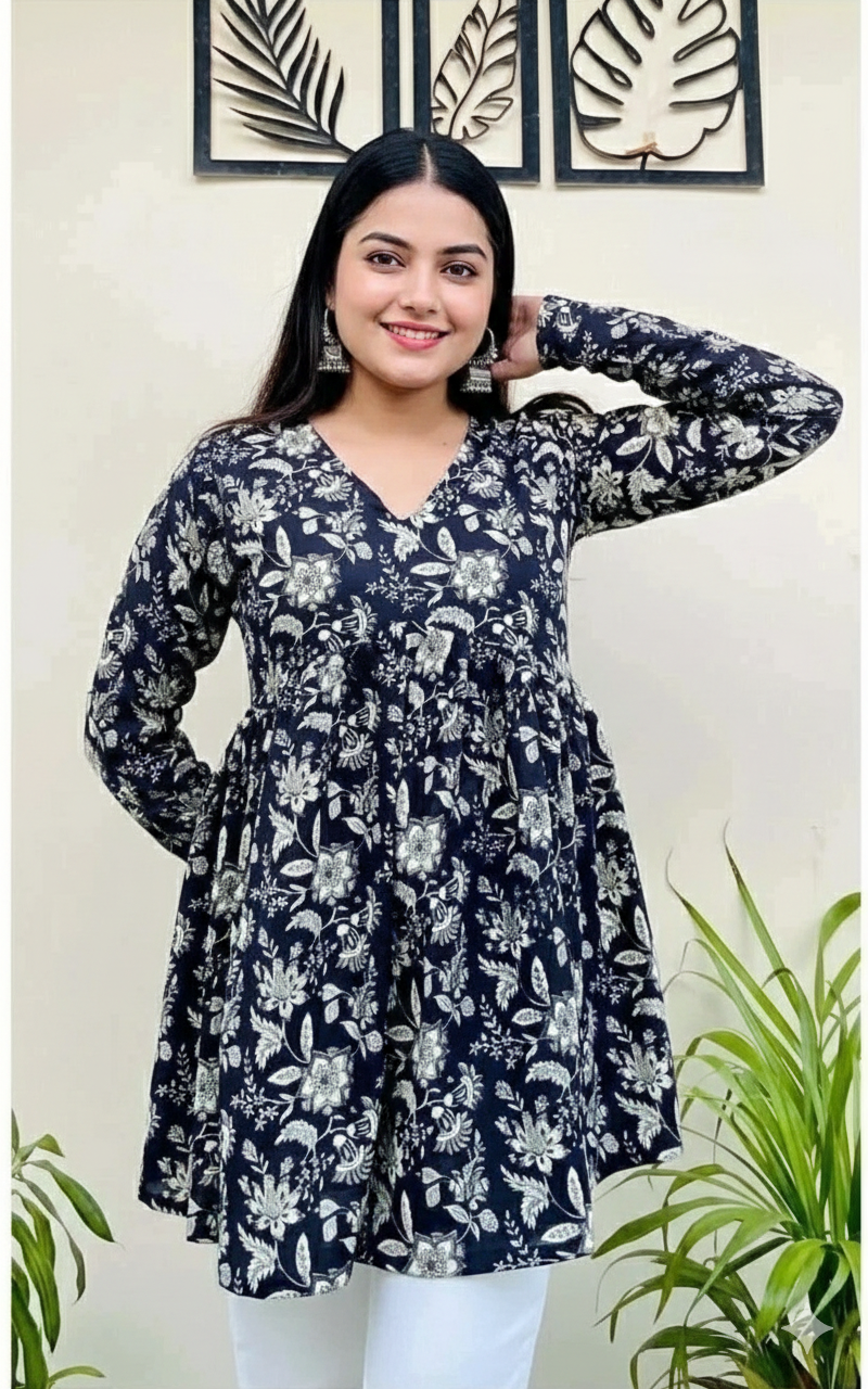 Floral Print Black Top