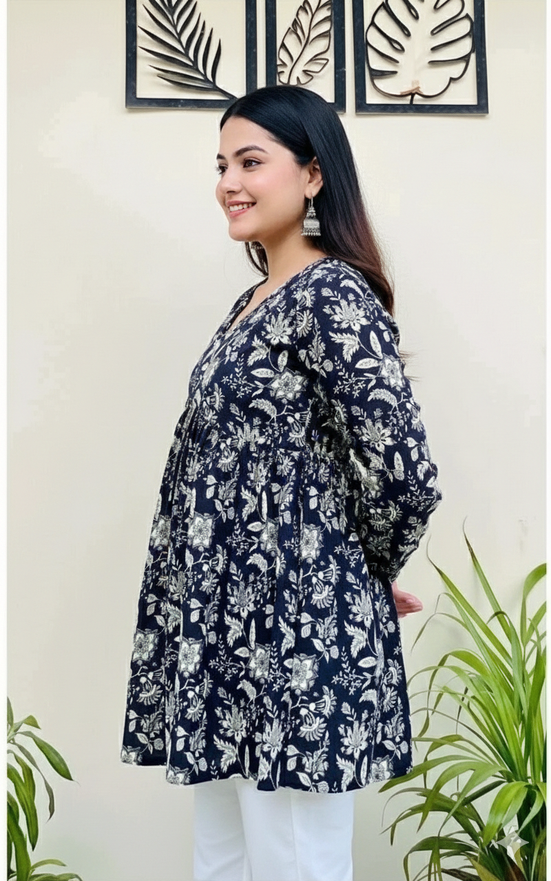 Floral Print Black Top