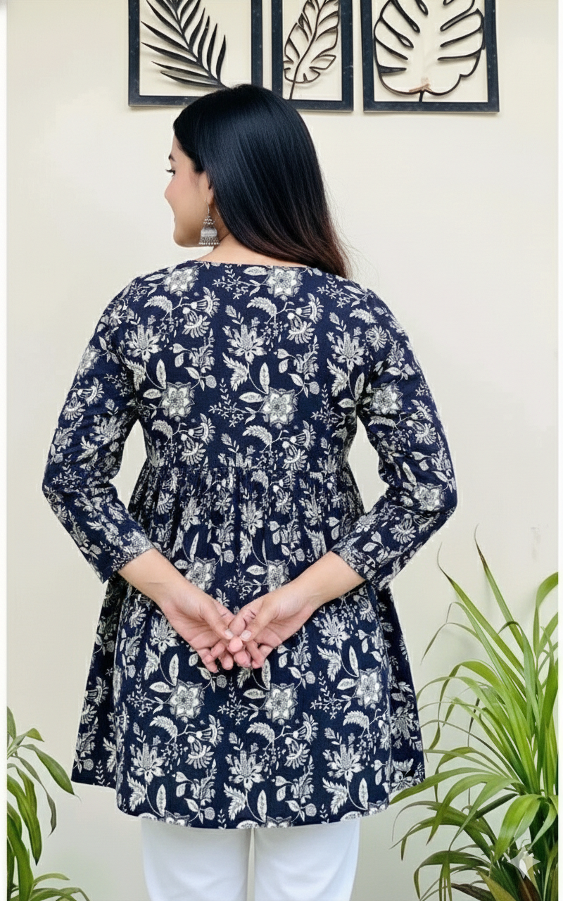 Floral Print Black Top