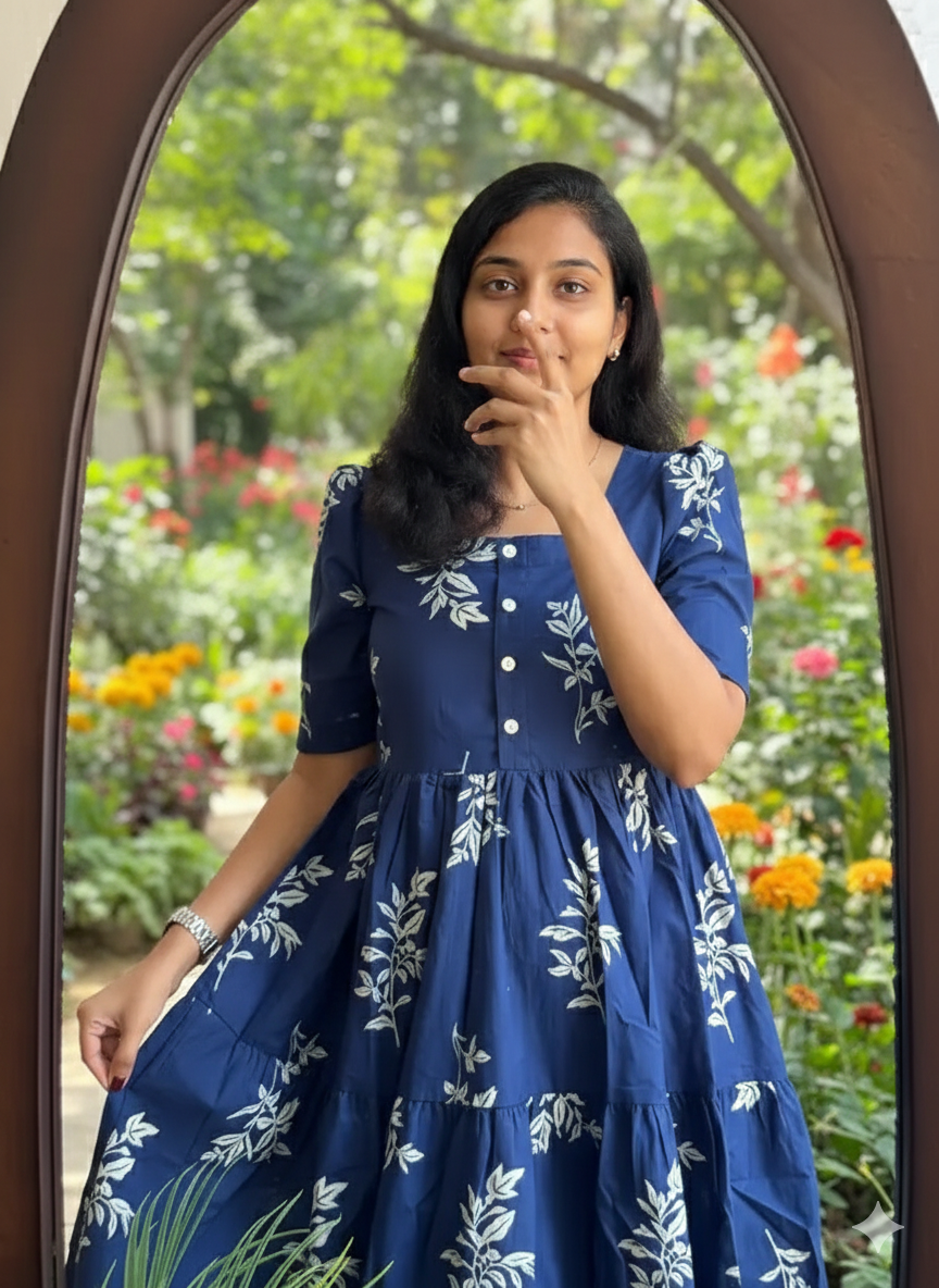 Women Printed Viscose Rayon Anarkali Kurta (Blue)