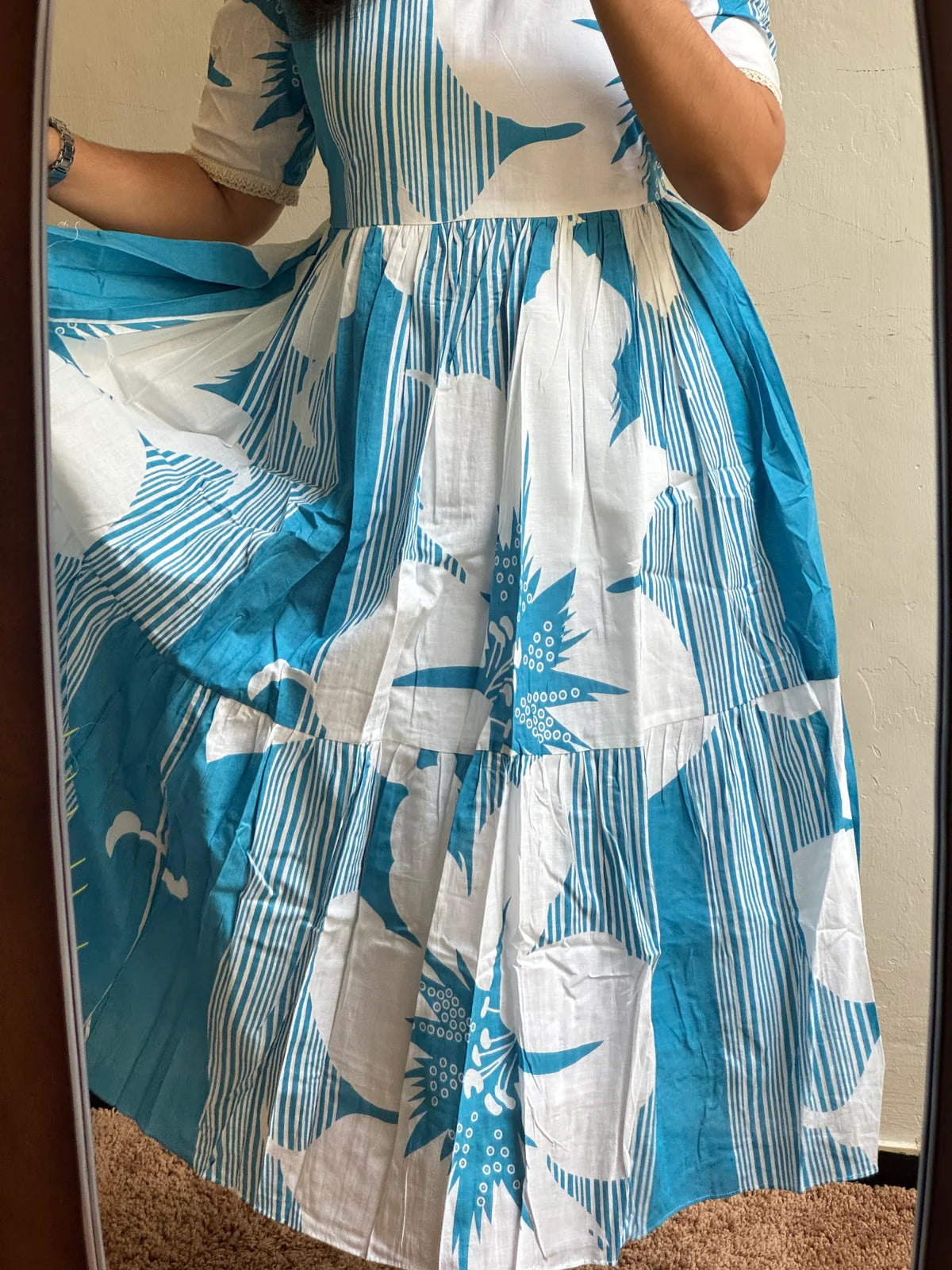 Women Fit and Flare Light Blue Midi/Calf Length Dress