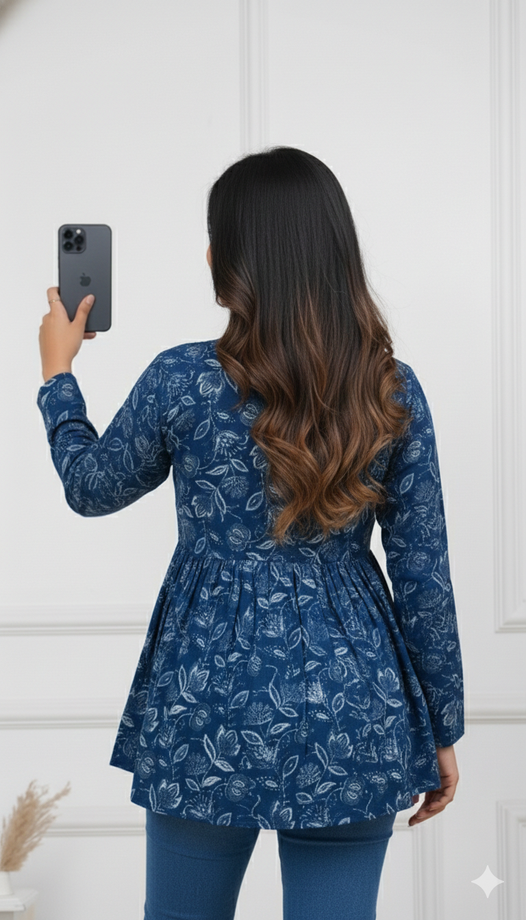 Floral Print Blue Top