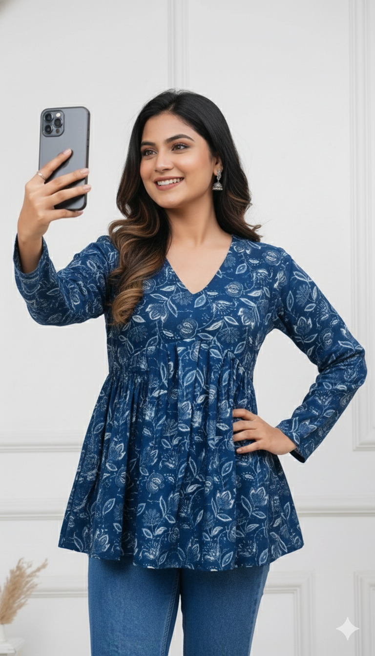 Floral Print Blue Top