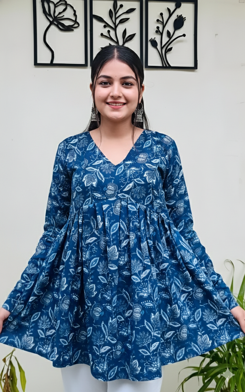 Floral Print Blue Top