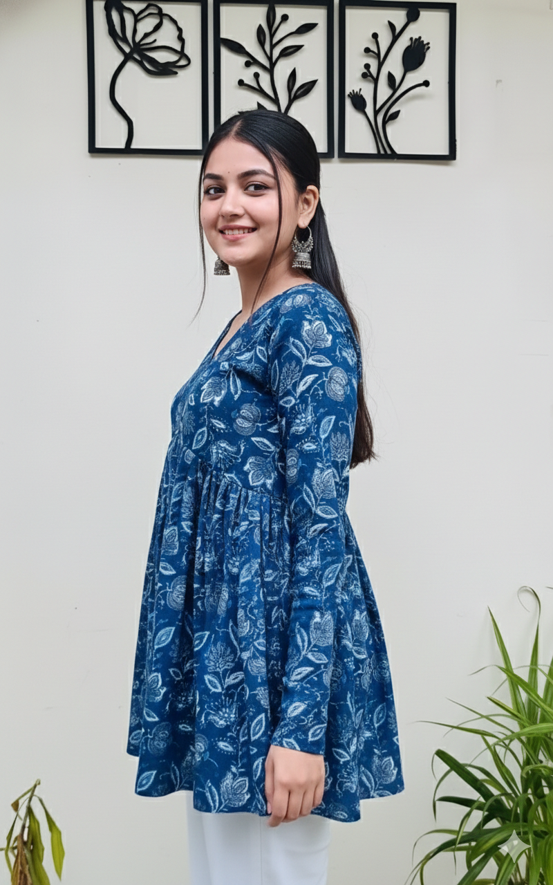 Floral Print Blue Top