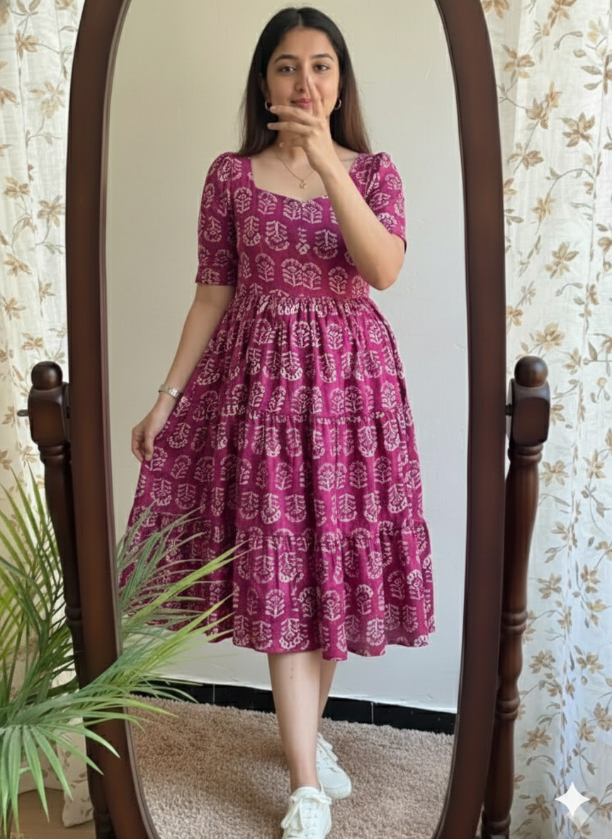 Women Printed Viscose Rayon Flared Kurta (Pink)