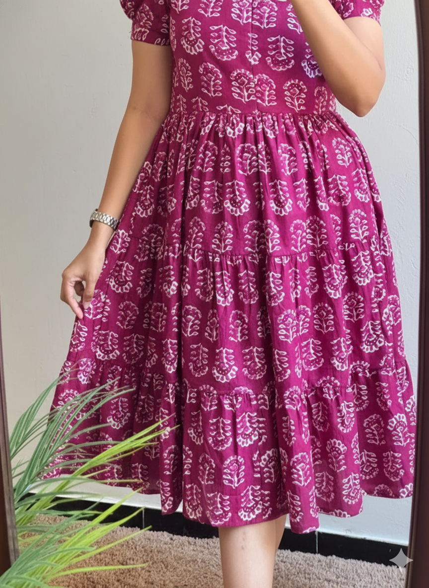 Women Printed Viscose Rayon Flared Kurta (Pink)