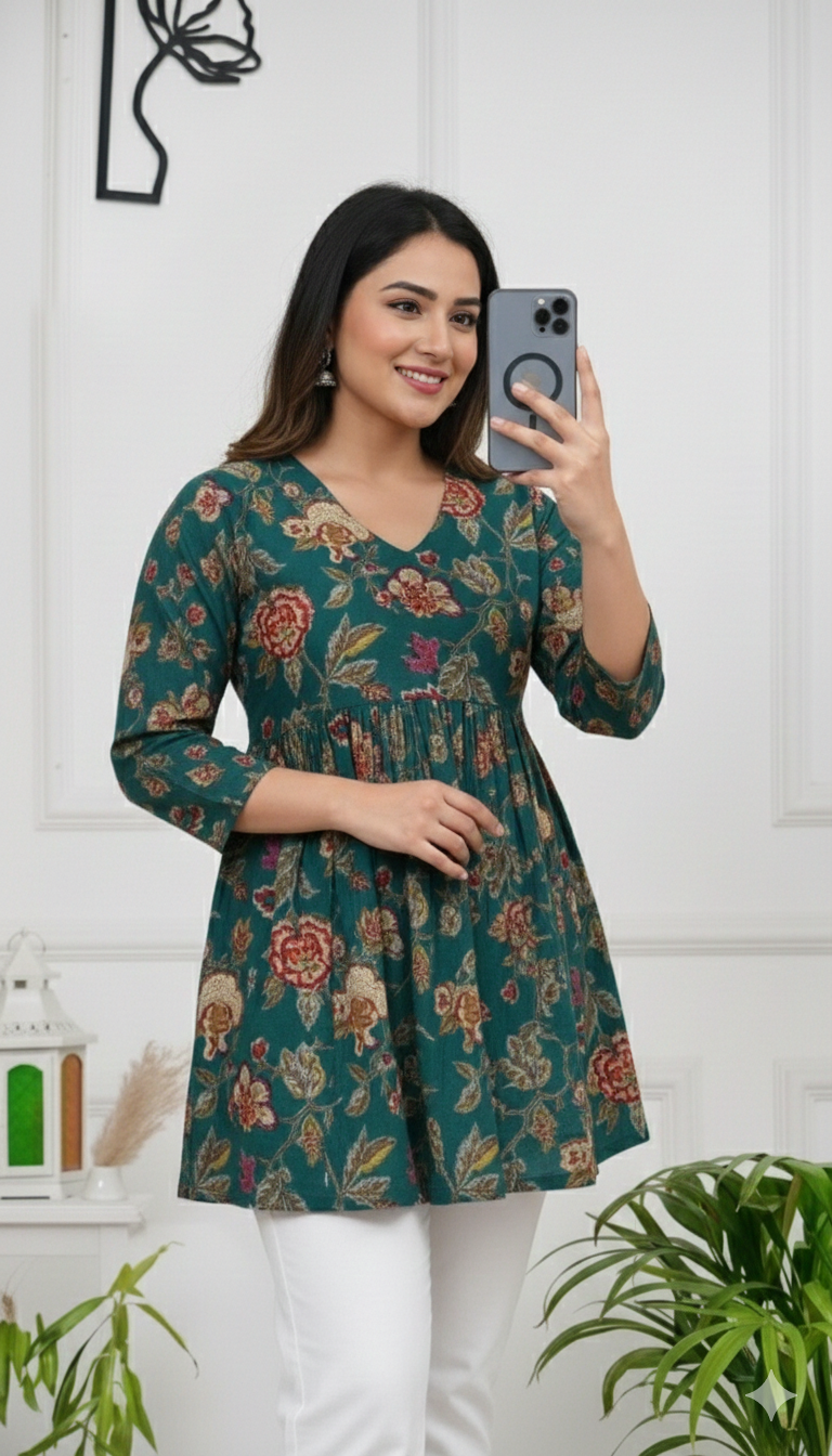 Floral Print Green Top