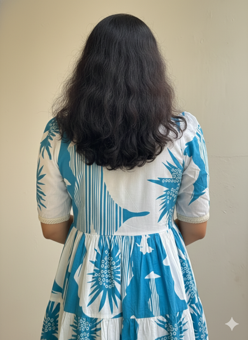 Women Fit and Flare Light Blue Midi/Calf Length Dress