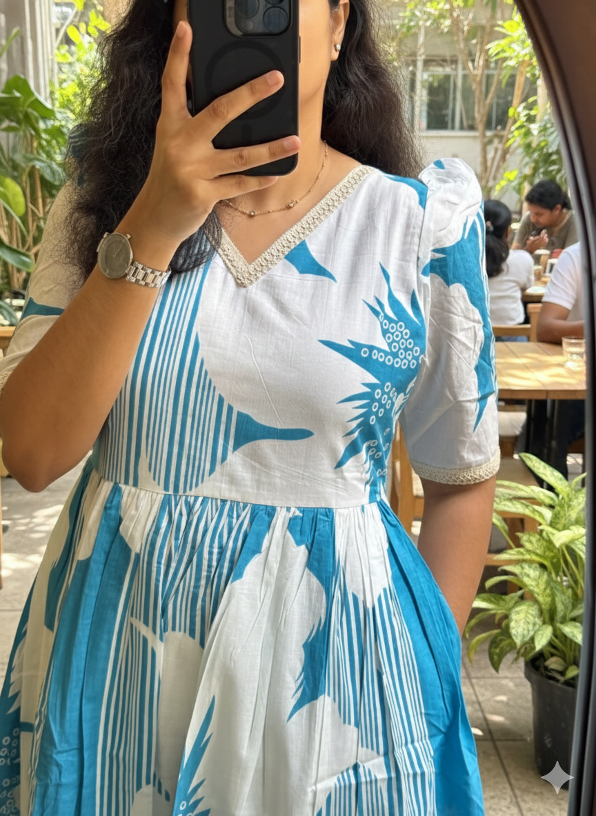 Women Fit and Flare Light Blue Midi/Calf Length Dress