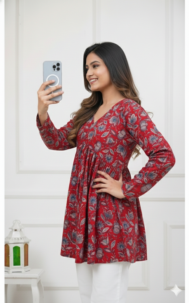 Floral Print Maroon Top