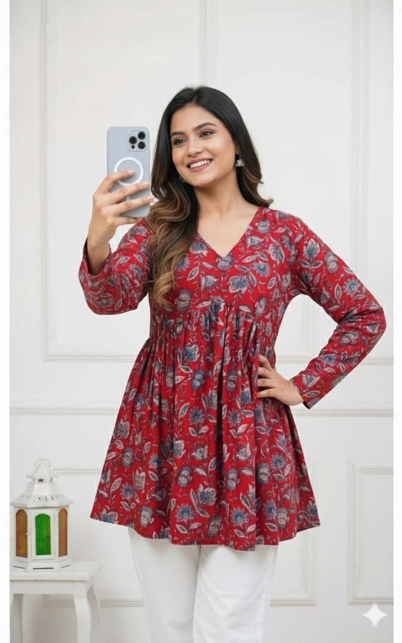 Floral Print Maroon Top