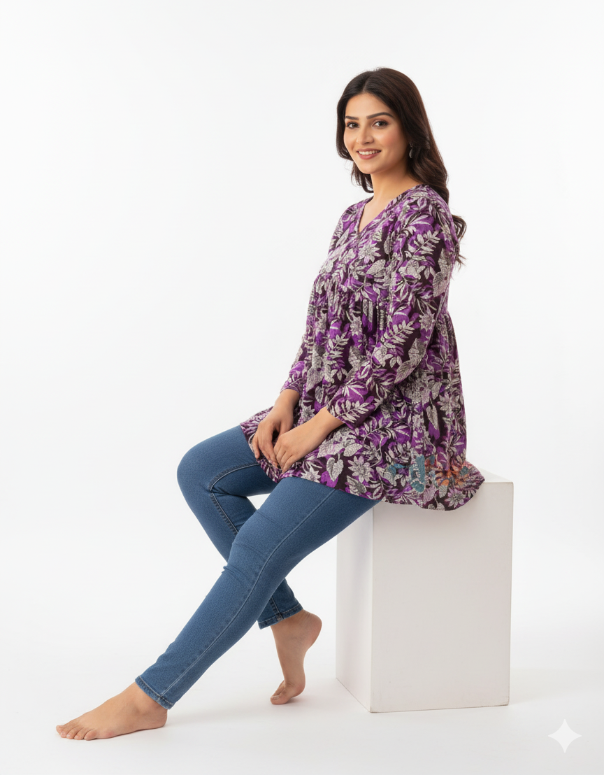 Floral Print Purple Top