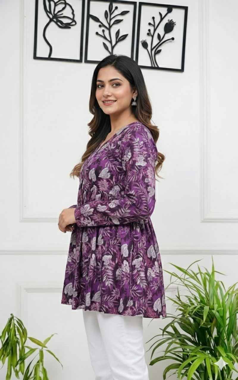 Floral Print Purple Top