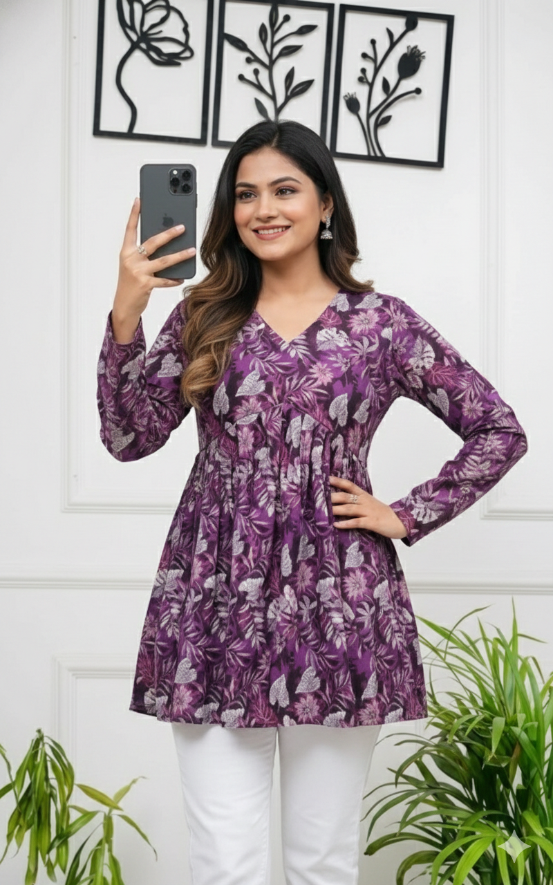 Floral Print Purple Top