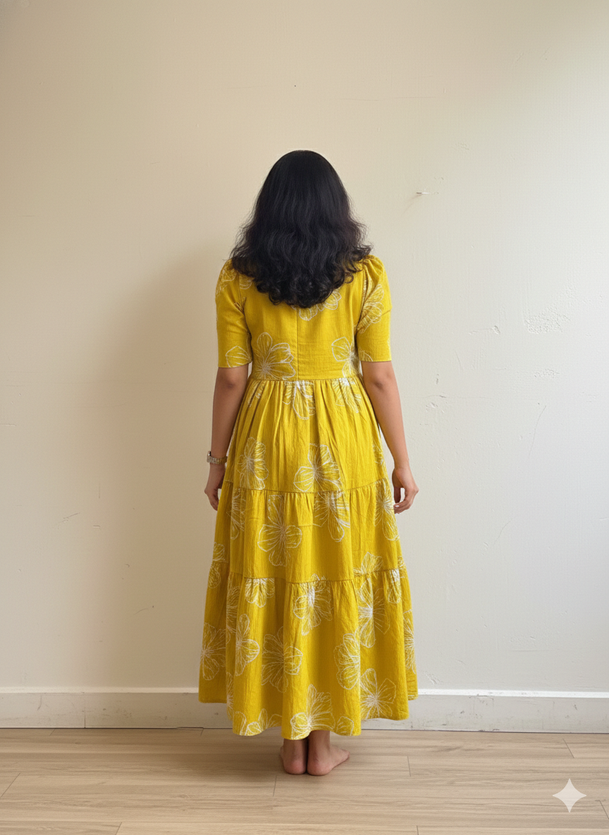 Floral Printed Tiered Fit & Flare Midi Dress