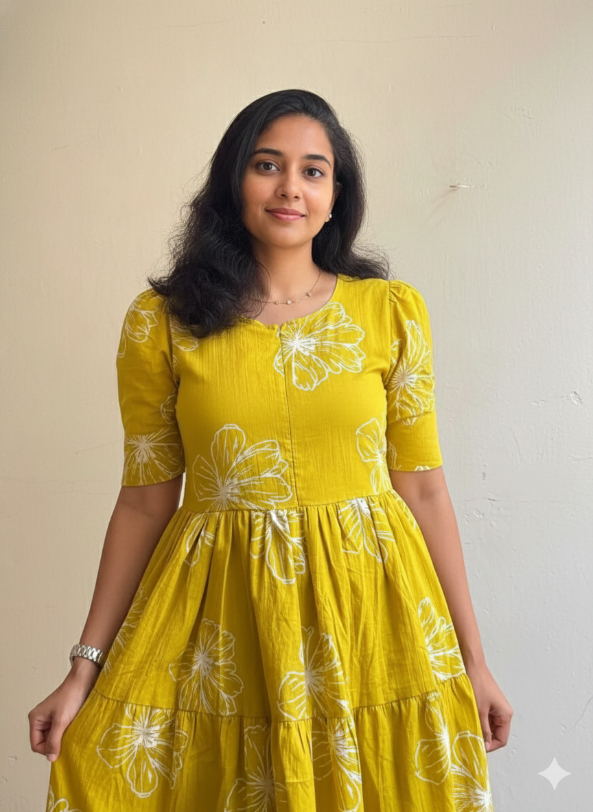 Floral Printed Tiered Fit & Flare Midi Dress